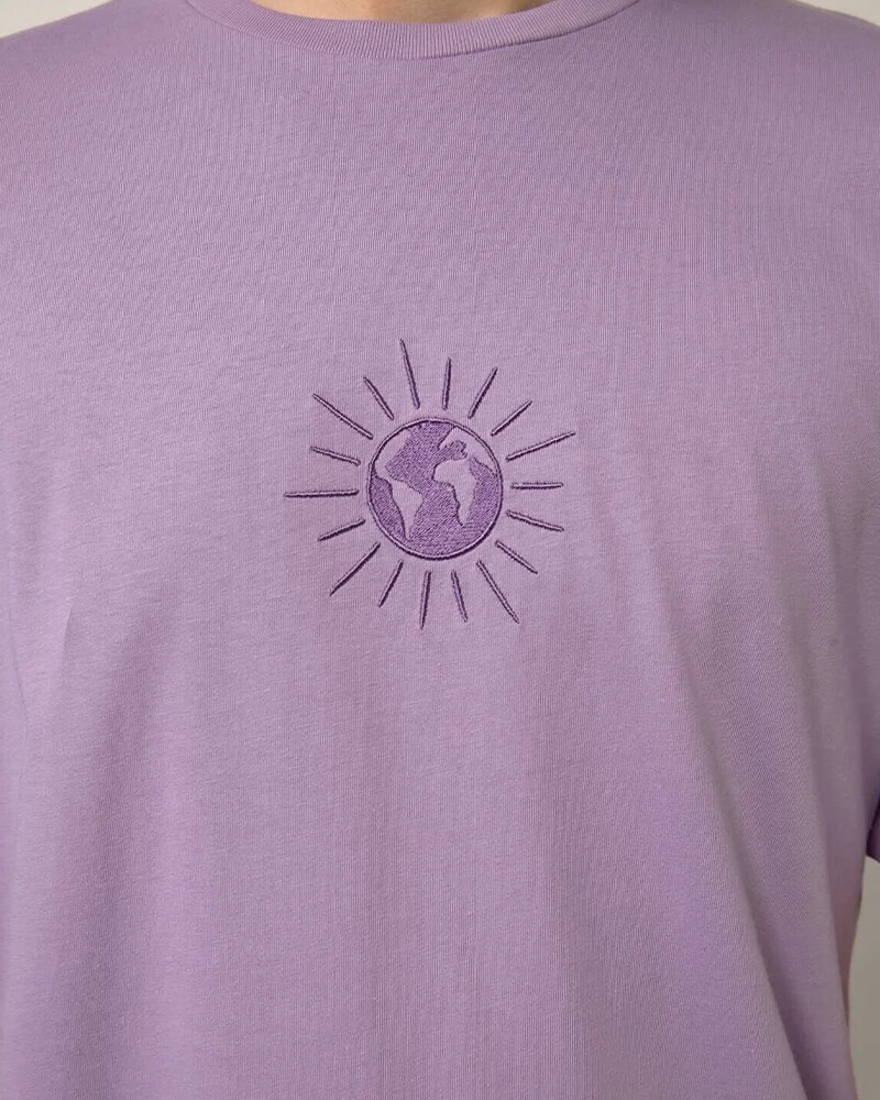 Relaxed Fit Nakışlı Pamuk Lila Tişört GÜNYA - Görsel 4