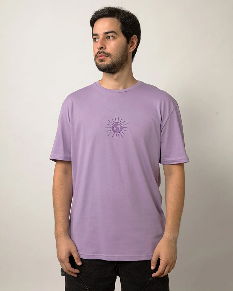 Relaxed Fit Nakışlı Pamuk Lila Tişört GÜNYA - Görsel 5