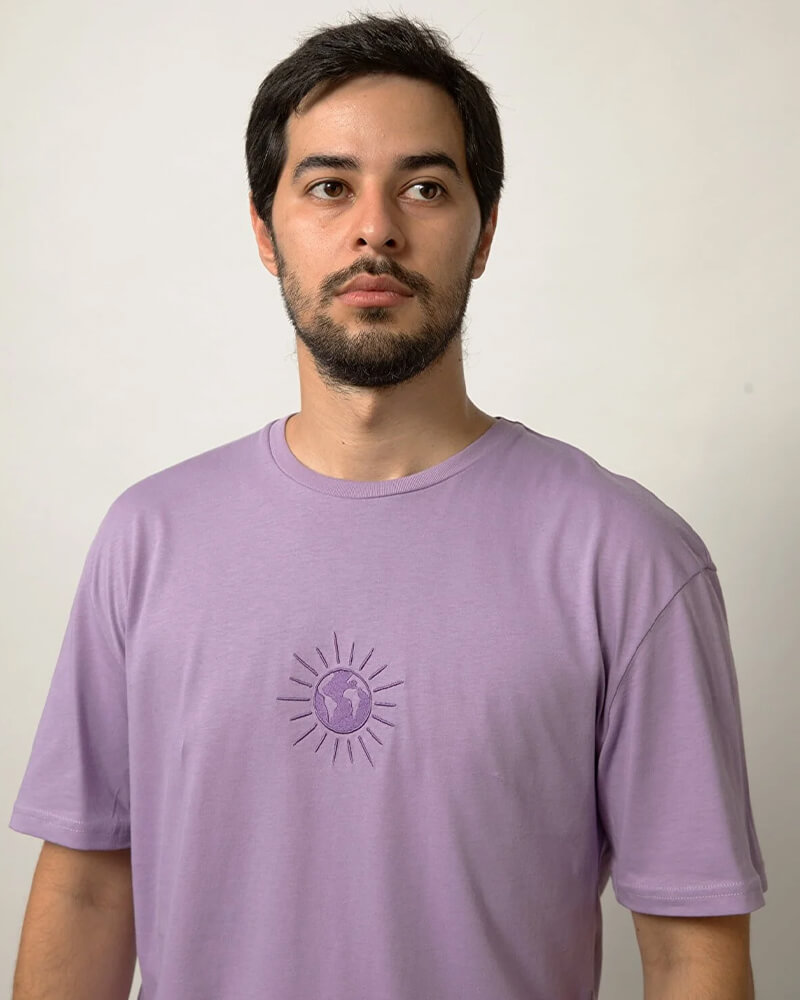 Relaxed Fit Nakışlı Pamuk Lila Tişört GÜNYA - Görsel 6