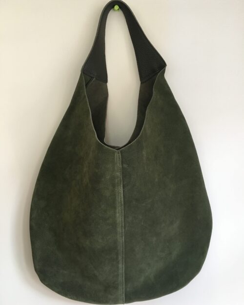 2 Parça, Önü Süet, Arkası Deri Haki El ve Omuz Çantası