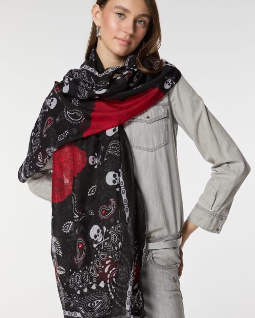 Kırmızı Gül Detaylı, Desenli Gothic Şal, Kışlık Sıcak Şal, Yumuşak Kalınlaştırılmış Pamuk Şal/Boyunluk/Atkı , Kalın Ekstra Trend Şal