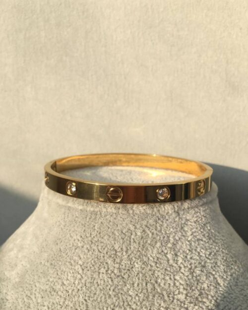 Paslanmaz Ve Kararmaz Çelik, Çift Taş Bileklik, Gold Kelepçe