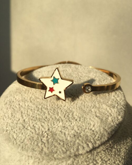 Paslanmaz Ve Kararmaz Çelik, Yıldız ve Taşlı Bileklik, Gold Kelepçe