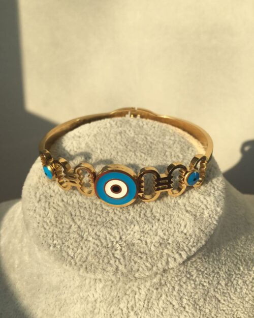 Paslanmaz Ve Kararmaz Çelik, Nazar Boncuğu Şeklinde Bileklik, Gold Kelepçe