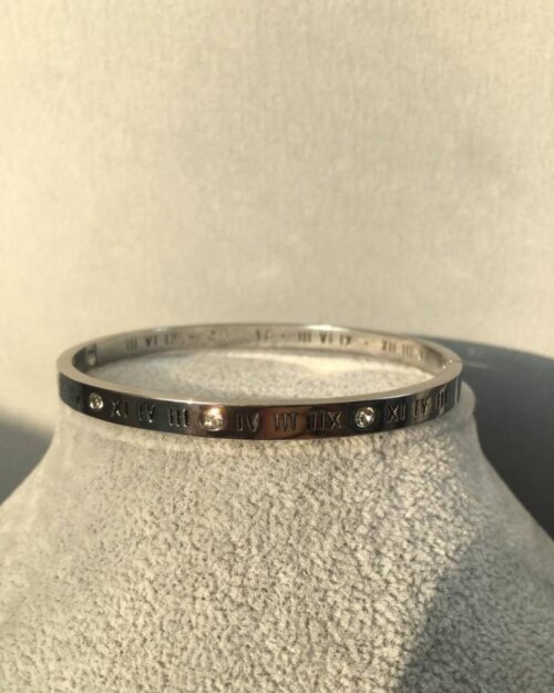 Paslanmaz Ve Kararmaz Çelik, Minik Taşlı Özel Tasarım Bileklik, Gümüş Kelepçe