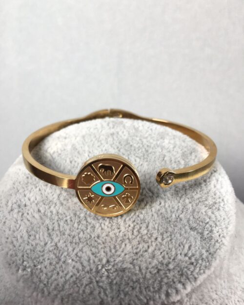 Paslanmaz Ve Kararmaz Çelik, Ra’nın gözü ve Burçlar Detaylı Bileklik, Gold Kelepçe